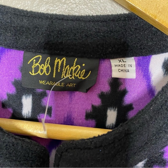Bob Mackie Wearable Art Purple Fleece Aztec Style Quarter Zip Sweater Size XL - Picture 3 of 8